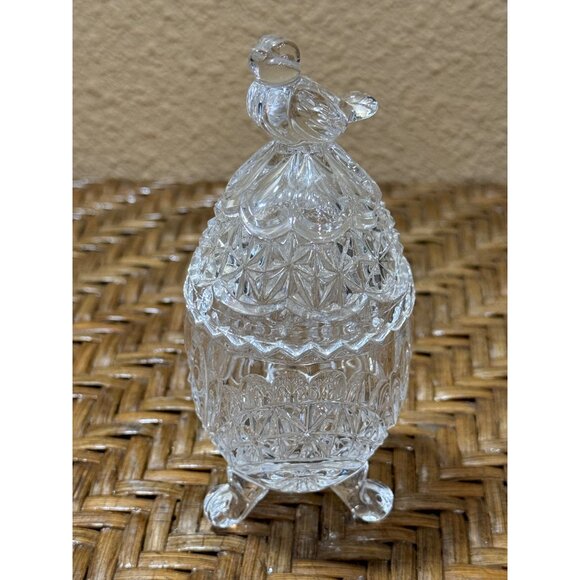 Vintage Cut Crystal Three Leg Egg Shape Lidded Bird Trinket Dish - Picture 2 of 6